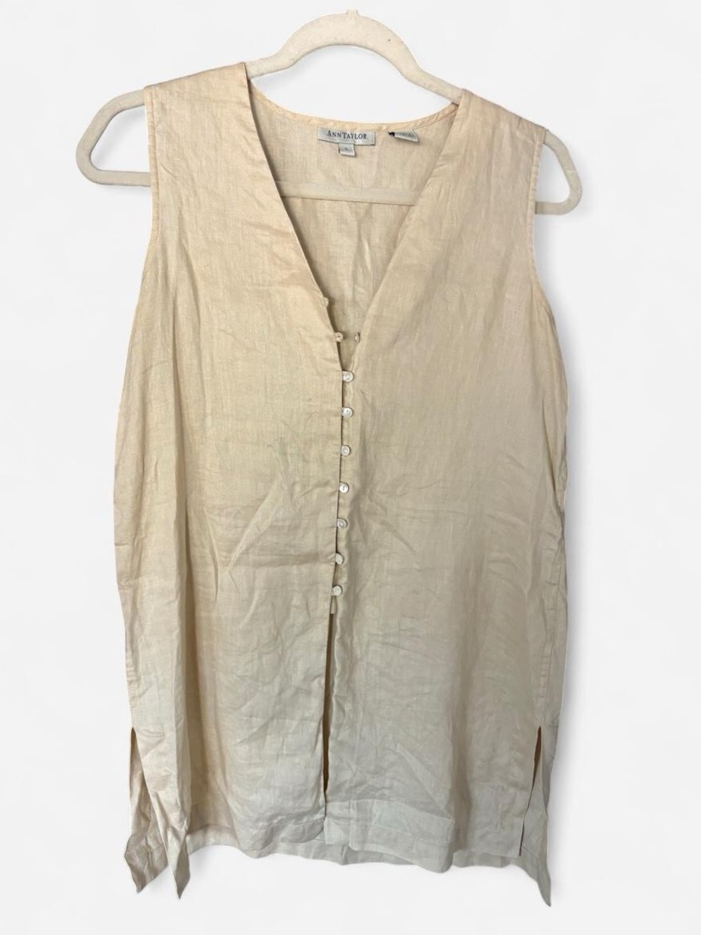 Ann Taylor Cream Linen Button Down Vest